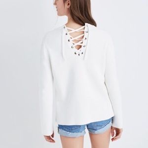 Madewell White Lace-Up Back Sweater